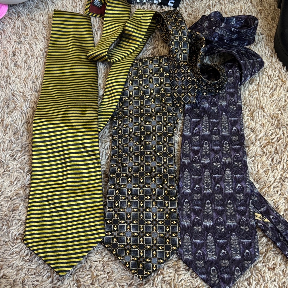 Men's silk Tie Set - Black, Gold, Purple